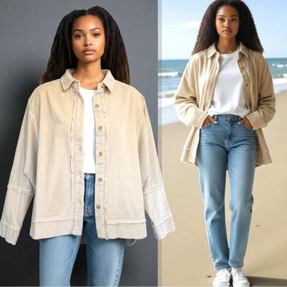 AEMI+CO Jackets & Blazers - Oversized Corduroy Cream White Shacket Layering Jacket Size Large NWT - AEMI+CO
